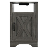 Farmhouse Nightstand Side Table, Wooden Rustic End Table, Tall Bedside Table with Electrical Outlets B082134936