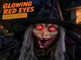 6.6 FT Halloween Animatronic Flying Witch on Broom, Sound Activated with Flashing Red Eyes & 72248094