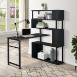 ZUN Home Office Computer Desk L-Shaped Corner Table, Rotating Computer Table with 5-Tier Bookshelf, Four 06880194