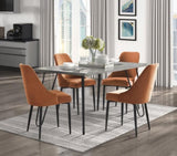 Modern Sleek Design Velvet Fabric Orange Side Chair Set of 2 Black Finish Metal Legs Dining B011134424