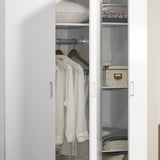 ZUN Declan 46" White 3-Door Wardrobe Cabinet Armoire with Storage Shelves and Hanging Rod B061133846