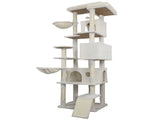 84 in Beige cat tree tower with large condo sisal scratching post big hammock and top platform W243P382891