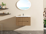 Goodyo 24" Wall-Mount Bathroom Vanity Cabinet with White Basin Sink Combo Floating, Walnut 36091790