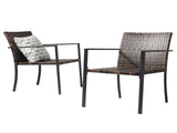 Set of 2 Stackable Outdoor Wicker Patio Dining Chairs, All-Weather Firepit Armchair with Armrests, 80539586