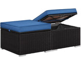 Wicker Patio Storage Ottomans with Cushions, Set of 2, Brown/Dark Blue 80545807