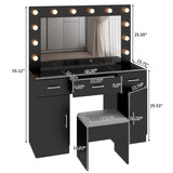 Vanity Desk Set with Large Lighted Mirror Powre Outlet, Glass Top Makeup Vanity with 3 Drawers 61795996