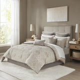 12 Piece Jacquard Comforter Set with Bed Sheets Khaki Cal King B03597187