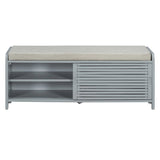 TREXM Distressed Shutter Storage Bench with Acacia Veneer for Retro Charm for Living Room, Entryway N715P196968E