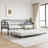 Twin Size Metal Daybed Frame with Trundle, Heavy Duty Steel Slat Support Sofa Bed Platform with W840103518