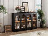 TREXM 4-Door Large Storage Buffet Cabinet with Glass Doors, Arched Cabinet with Adjustable Shelves N715P247544B