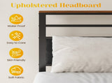 Twin Size Bed Frame with Headboard and Storage Shelf, Metal Bed, Upholstered Wooden Beds, Sturdy 25841436