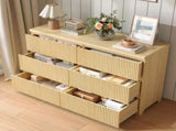 Modern Natural Wood 6 Drawer Dresser, Wave Panel Drawer Fronts, Storage Cabinet, Versatile Chest of W409P371357