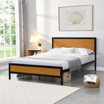 ZUN Industrial Platform Queen Bed Frame/Mattress Foundation with Rustic Headboard and Footboard, Strong D22676088