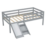 ZUN Twin Low Loft Bed with Slide, Ladder, Safety Guardrails, No Box Spring Needed,Grey W504P145268