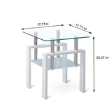 White Tempered Clear Glass End Table, 2-Layers Small Table with Storage, Living Room Side Table W1718P177829