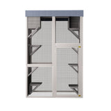 70.5 Tall Wooden Catio Outdoor Cat Enclosure, Gray Cat House Large Solid Wood Cage Playpen with 6 W773P307596
