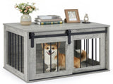 31.5" Dog Crate Furniture with Sliding Barn Door, Wooden Dog Kennel End Table for Indoor Use - Gray 01135326