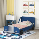 Twin Size Car-Shaped Platform Bed with Wheels,Blue WF311752AAC