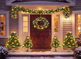 6-Piece Christmas Tree Set 4 Trees with Sturdy Bases, 1 Pre-Lit Wreath, 1 Garland, Warm White N710P513660F