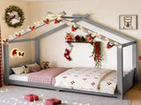 Twin House Floor Bed with Support Slats, Solid Wood House Bed Frame for Kids, No Box Spring Needed W1580P387838