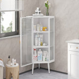 ZUN 22.25'' Floor Coner Cabinet,Three Tiers with Tempered Glass Doors and Storage Shelves for Bathroom, W757P180793