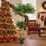 5FT Tall Artificial Plant Fake Potted Willow Tree Faux Green Silk Black Potted Plant for Indoor Home 04716653