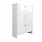 ZUN White Marble Color High Glossy 3 Doors Shoe Cabinet with Retro Handles W2139142766