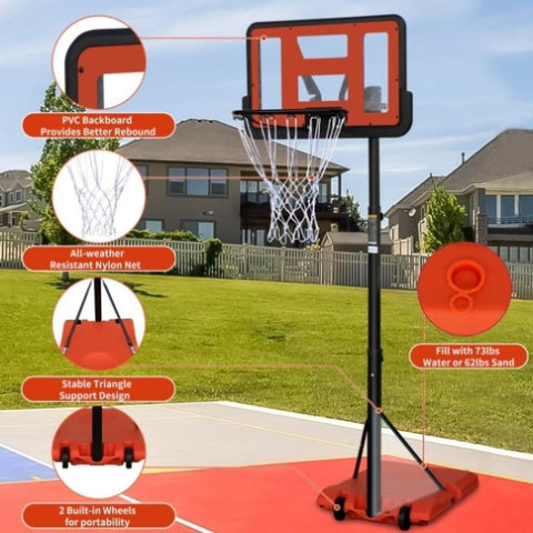 ZUN Use for Outdoor Height Adjustable 4.8 to 7.7ft Basketball Hoop 44 Inch Backboard Portable Basketball 88991401