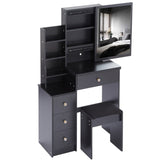 Small Size Left Bedside Cabinet Vanity Table Cushioned Stool, Extra Large Sliding Mirror, Multi W936P202291