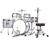 14"x10" 5-Pieces Junior Kids Drum Set Kit Pedal Drum Stick Wrench Drum Stool Silver 96527126