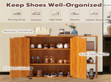 Adjustable Shelf Shoe Cabinet, 2-Door Enclosed 3-Tier Open Storage Organizer for Entryway-Natural 76717019
