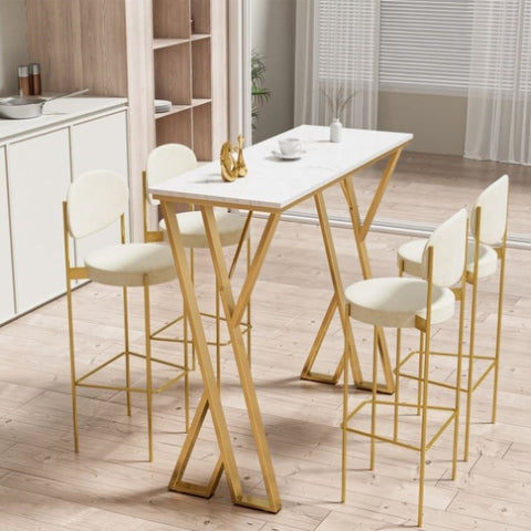 ZUN 47" Modern High White Bar Table with Golden Double Pedestal 72230566