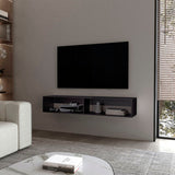 FM FURNITURE Central Floating media rack in melamine with two shelves. Wengue B128P283284