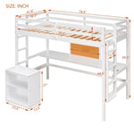 ZUN Twin size Loft Bed with Desk and Writing Board, Wooden Loft Bed with Desk & 2 Drawers Cabinet- White 69005243