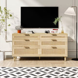 ZUN 59" Rattan Dresser with Drawers, 6 Drawer Dresser for Bedroom, Clothes Storage Cabinet for Bedroom, W757P209511