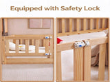 Full-Size Wooden Children's Bed with Gate and Bed Slats Painted Pine Fence-Style Bed 48686277