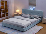 Queen Size Kids Upholstered Bed with Oversized Rabbit Ear Headboard, LED Light & 4 Storage Drawers, W1413P384928