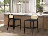 Panama 30.5" Curved Back Cane Rattan Bar Stool, Set of 2, Ebony Black Boucle B2719P238386