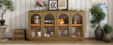 TREXM 4-Door Large Storage Buffet Cabinet with Glass Doors, Arched Cabinet with Adjustable Shelves N715P247544D