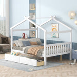 ZUN Full Size Wooden House Bed with Drawers, White 16355116
