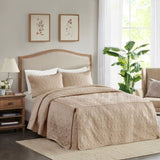3 Piece Split Corner Pleated Quilted Bedspread Khaki Queen B035129056