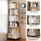6 Tier Rotating Bookshelf, 360&deg Display Round Spinning Bookshelf with Wheels and Drawer, 85969050