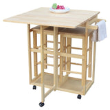 Square Solid Wood Folding Dining Cart with 2 Free Stools Natural 95835468