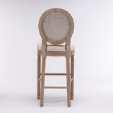 French Country Wooden Barstools Rattan Back With Upholstered Seating , Beige and Natural ,Set of 2 W162290987