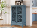 Rustic 55'' Tall Storage Cabinet with Drawer, Decorative 2-Door Carved Wood Accent Cabinet with W1445P376552