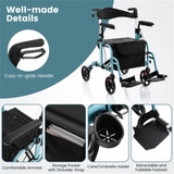 2-in-1 Rollator Walker & Wheelchair 6-Level Adjustable Handles, 1-Hand Folding, Storage 50220611