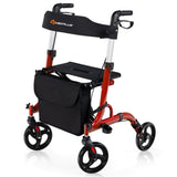 2-in-1 Red Rollator Walker & Wheelchair - 330 lbs Capacity, 8" PVC Wheels X-Shaped Structure 93513212