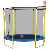 ZUN 5.5FT Trampoline for Kids - 65" Outdoor & Indoor Mini Toddler Trampoline with Enclosure, Basketball 82509817