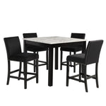 ZUN 5pc Counter Height Dining Set Square White Faux Marble Table Black Velvet Upholstered Tufted Nail B011P243224