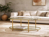 2-Tier Oval Coffee Table, 37.8" x 19.7" x 18.1", Tempered Glass Tabletop & 13436902